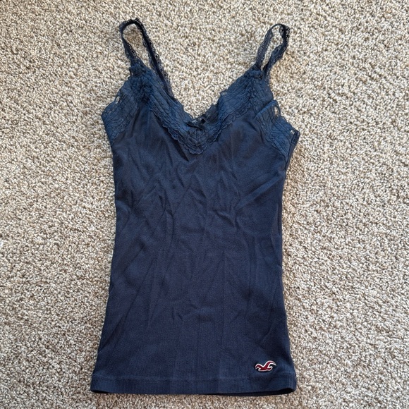 Hollister Tops - OG Hollister Navy Blue Lace Trim Tank Top